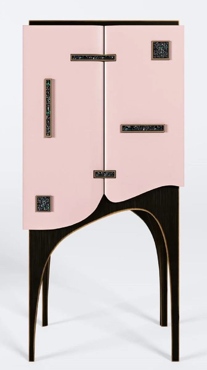 Casa Padrino Luxus Barschrank Rosa / Schwarz / Messing 48 x H. 134 cm - Massivholz Weinschrank mit 2 Türen - Bar Möbel - Hotel Möbel - Luxus Möbel
