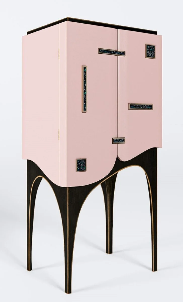Casa Padrino Luxus Barschrank Rosa / Schwarz / Messing 48 x H. 134 cm - Massivholz Weinschrank mit 2 Türen - Bar Möbel - Hotel Möbel - Luxus Möbel