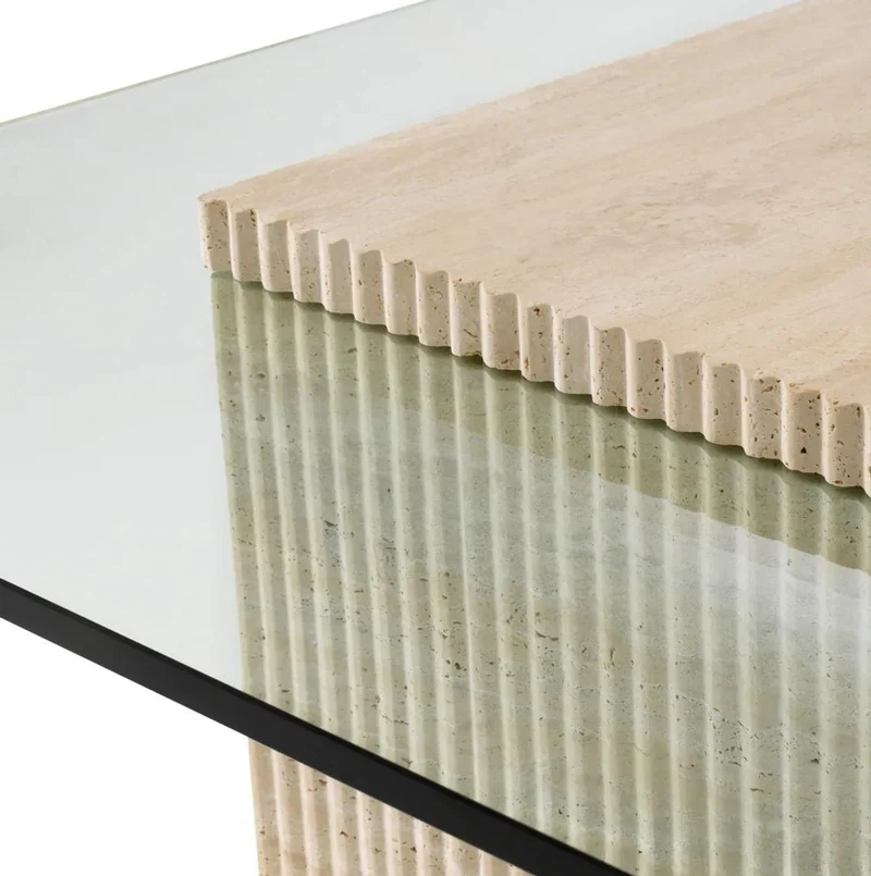 Casa Padrino Luxus Travertin Couchtisch Beige 90 x 90 x H. 35 cm - Quadratischer Naturstein Wohnzimmertisch mit Glasplatte - Wohnzimmer Möbel - Luxus Möbel - Luxus Einrichtung