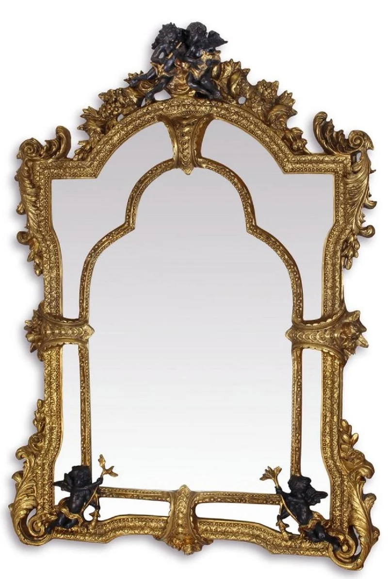 Casa Padrino Barock Spiegel Gold / Schwarz 101 x H. 138,5 cm - Prunkvoller Wandspiegel im Barockstil