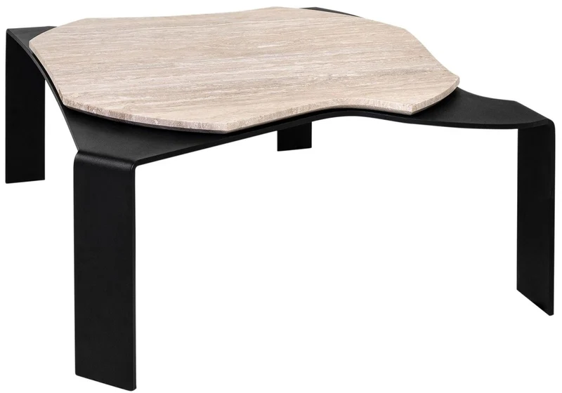 Casa Padrino Luxus Couchtisch Schwarz / Beige 75,5 x 78 x H. 32,5 cm - Designer Wohnzimmertisch mit Marmorplatte