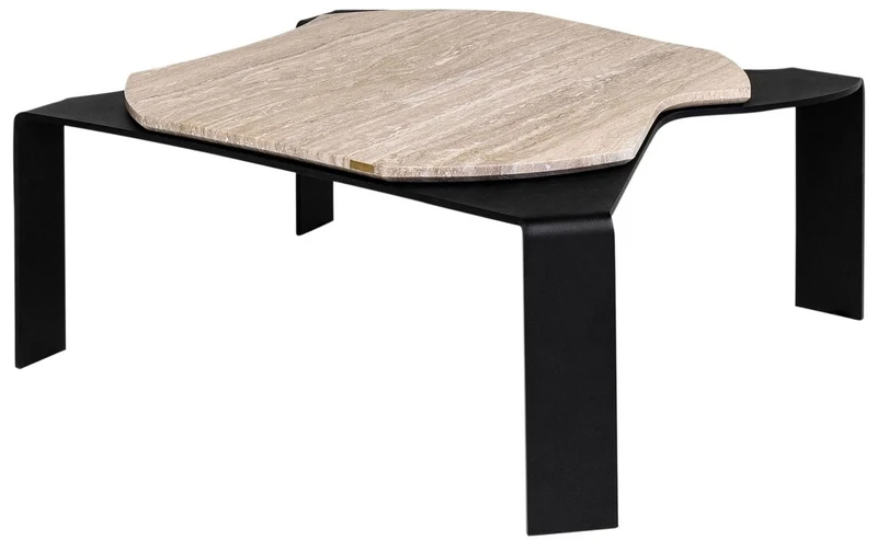 Casa Padrino Luxus Couchtisch Schwarz / Beige 75,5 x 78 x H. 32,5 cm - Designer Wohnzimmertisch mit Marmorplatte