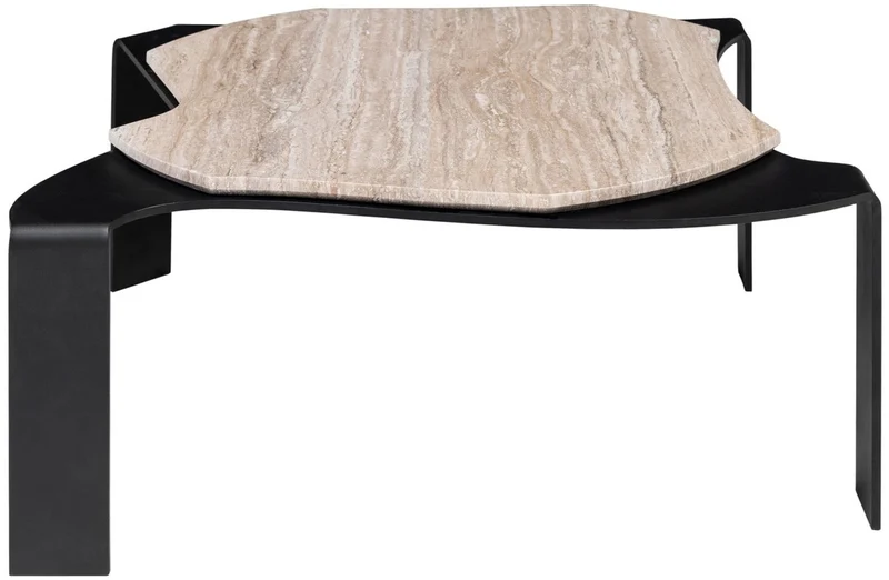 Casa Padrino Luxus Couchtisch Schwarz / Beige 75,5 x 78 x H. 32,5 cm - Designer Wohnzimmertisch mit Marmorplatte