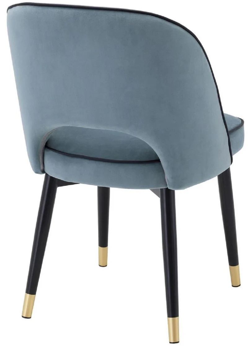 Casa Padrino Luxus Esszimmerstuhl Set Blau / Schwarz / Messing 53 x 56 x H. 84 cm - Esszimmerstühle mit edlem Samtstoff - Esszimmer Möbel