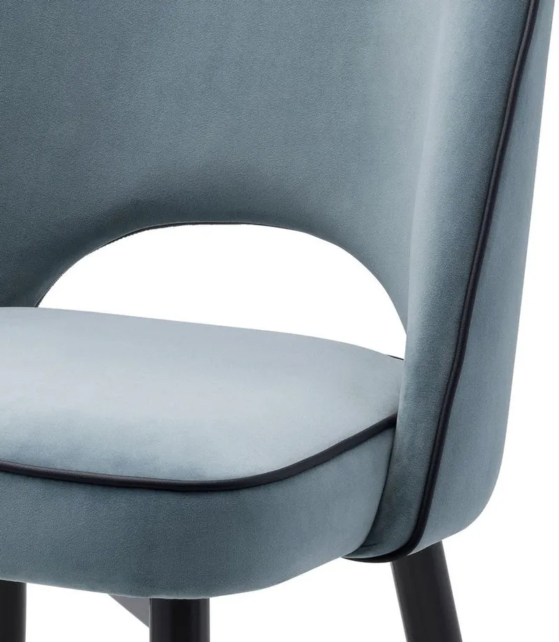 Casa Padrino Luxus Esszimmerstuhl Set Blau / Schwarz / Messing 53 x 56 x H. 84 cm - Esszimmerstühle mit edlem Samtstoff - Esszimmer Möbel