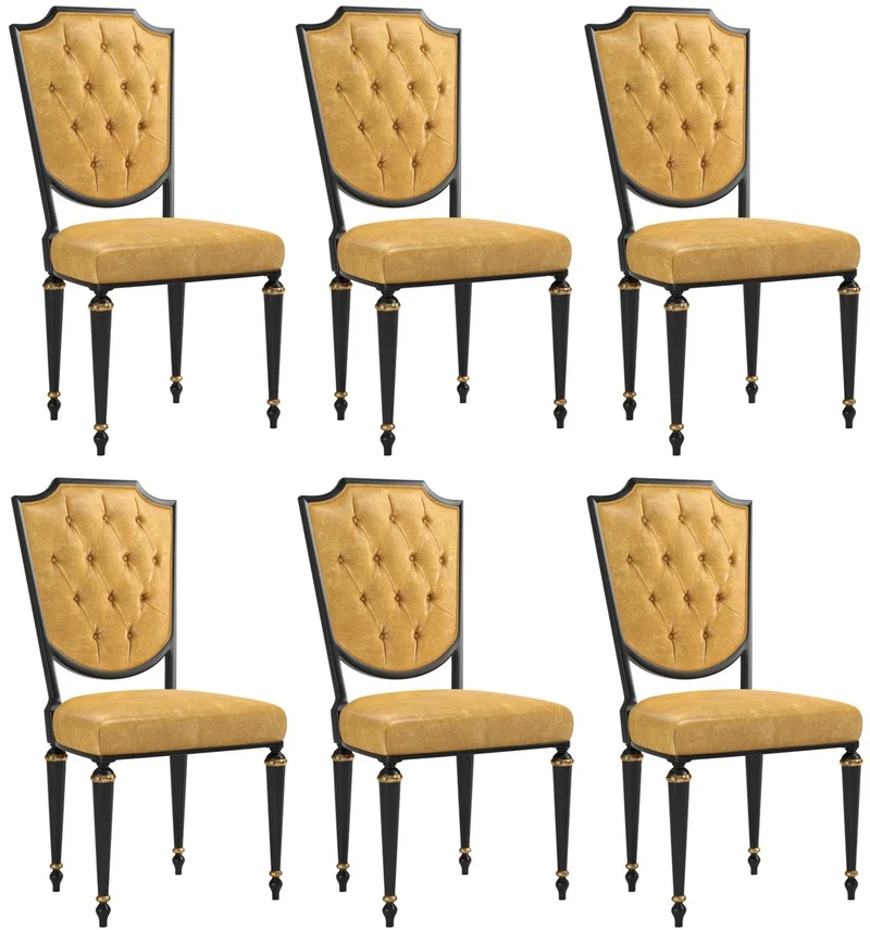 Casa Padrino Luxus Barock Esszimmer Stuhl Set Gold / Schwarz / Antik Gold 50 x 50 x H. 105 cm - Edle Küchen Stühle mit hochwertigem Leder - Barock Stühle 6er Set - Esszimmer Möbel