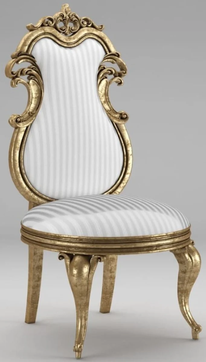 Casa Padrino Luxus Barock Esszimmer Stuhl Set Weiß / Silber / Antik Gold 55 x 55 x H. 120 cm - Prunkvolle gestreifte Küchen Stühle - Barock Stühle 8er Set - Esszimmer Möbel