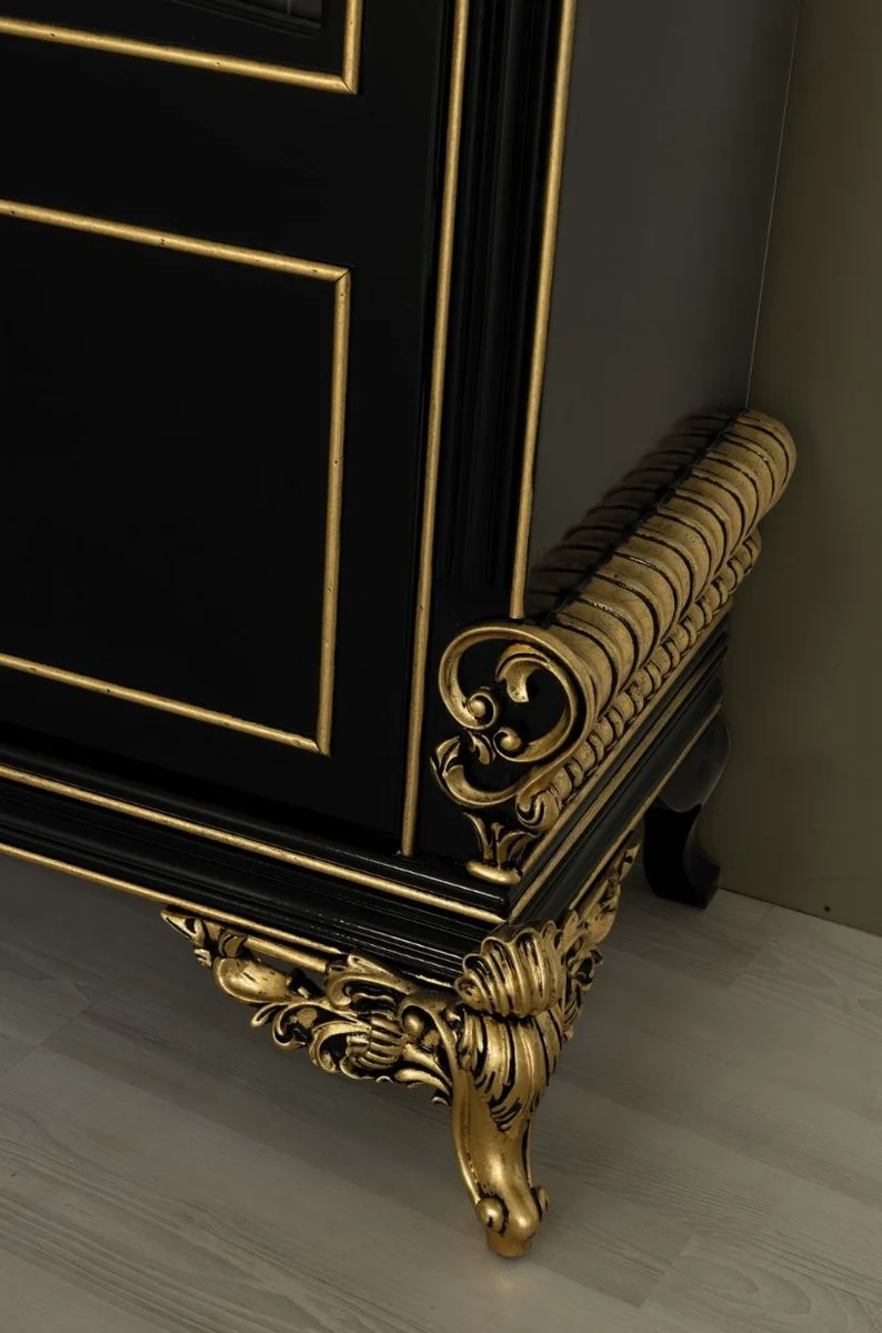 Casa Padrino Luxus Barock Wohnzimmer Vitrine Schwarz / Gold 130 x 55 x H. 210 cm - Prunkvoller Barock Vitrinenschrank mit 2 Glastüren - Edle Barock Möbel
