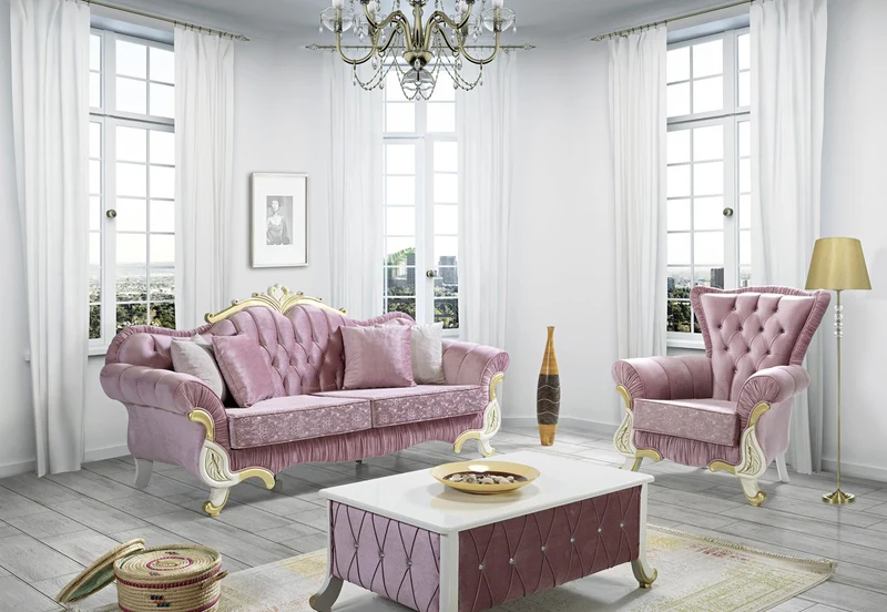 Casa Padrino Barock Wohnzimmer Sofa mit Glitzersteinen Rosa / Weiß / Gold 228 x 105 x H. 85 cm - Edel & Prunkvoll