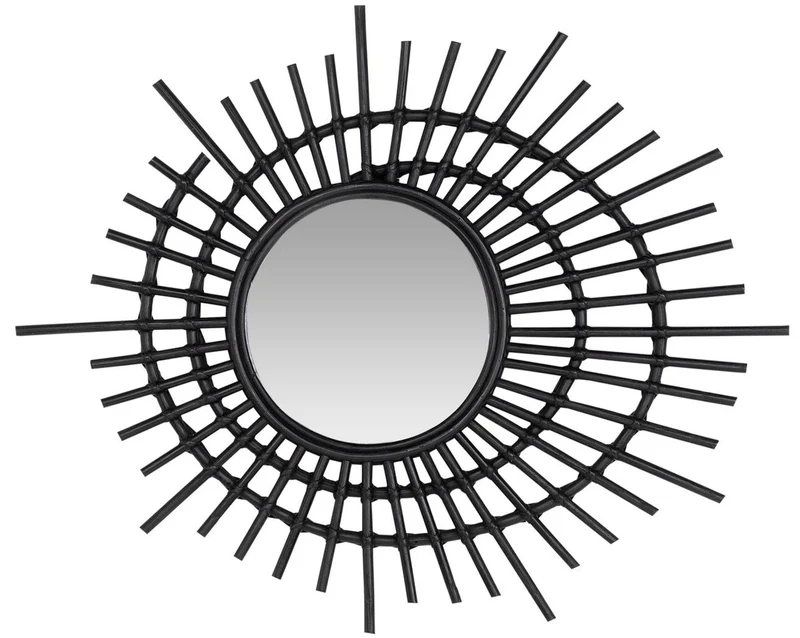 Casa Padrino Designer Rattan Spiegel Schwarz Ø 75 cm - Deko Accessoires