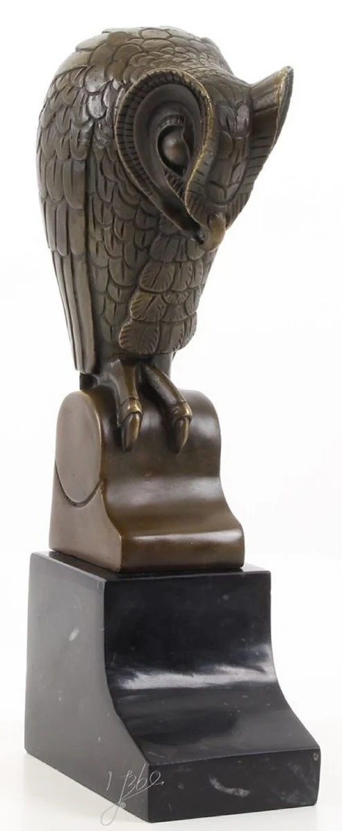 Casa Padrino Designer Bronze Skulptur Eule Bronze / Schwarz 11 x 6,7 x H. 25,3 cm - Luxus Bronzefigur