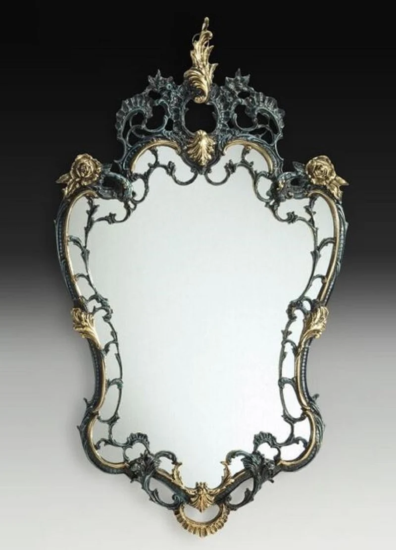 Casa Padrino Luxus Barock Bronze Spiegel Blau / Gold H. 110 cm - Barock Möbel