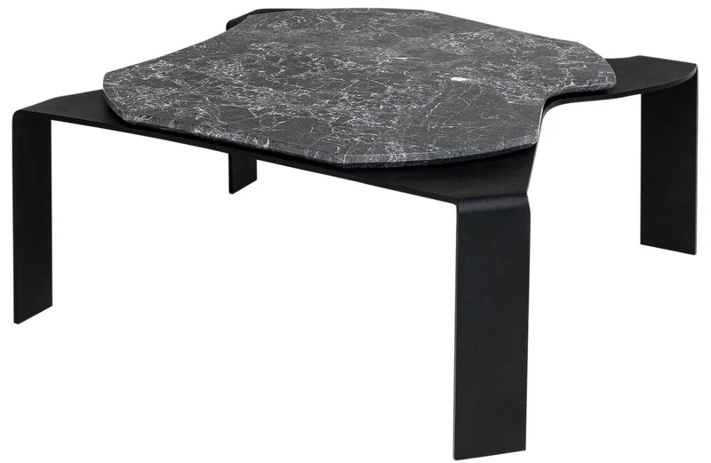 Casa Padrino Luxus Couchtisch Schwarz / Grau 75,5 x 78 x H. 32,5 cm - Designer Wohnzimmertisch mit Marmorplatte
