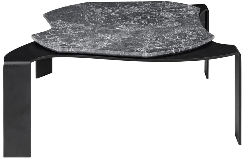 Casa Padrino Luxus Couchtisch Schwarz / Grau 75,5 x 78 x H. 32,5 cm - Designer Wohnzimmertisch mit Marmorplatte