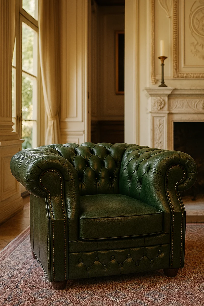 Casa Padrino Luxus Chesterfield Leder Sessel Grün / Dunkelbraun 110 x H. 85 cm - Chesterfield Echtleder Wohnzimmer Sessel - Chesterfield Möbel - Echtleder Möbel - Luxus Möbel