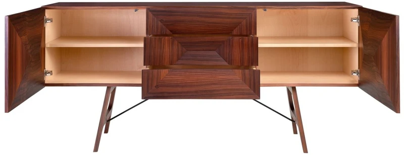Casa Padrino Luxus Rosenholz Sideboard mit 2 Türen und 3 Schubladen Braun 200 x 50 x H. 90 cm - Luxus Qualität