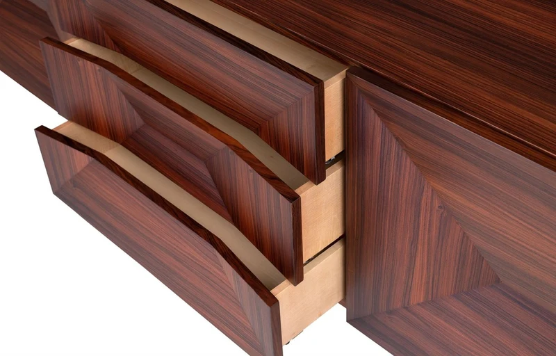 Casa Padrino Luxus Rosenholz Sideboard mit 2 Türen und 3 Schubladen Braun 200 x 50 x H. 90 cm - Luxus Qualität