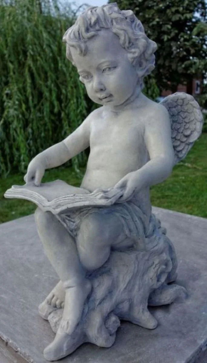 Casa Padrino Jugendstil Skulptur Engel mit Buch 18 x H. 40 cm - Gartendeko Figur - Special!