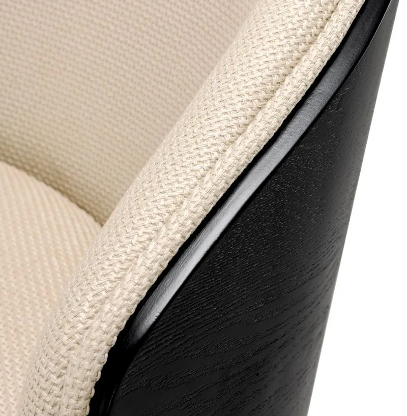 Casa Padrino Luxus Esszimmer Stuhl Sandfarben / Schwarz 57 x 62 x H. 77 cm - Küchenstuhl mit Armlehnen - Esszimmer Möbel - Luxus Möbel - Luxus Qualität