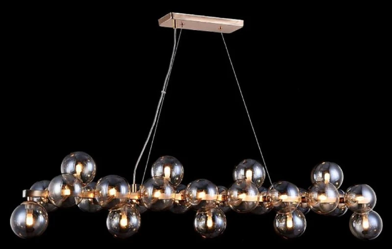 Casa Padrino Designer Hängeleuchte Gold 123,5 x 23,8 x H. 22,8 cm - Moderne Wohnzimmerlampe mit bernsteinfarbenem Glas
