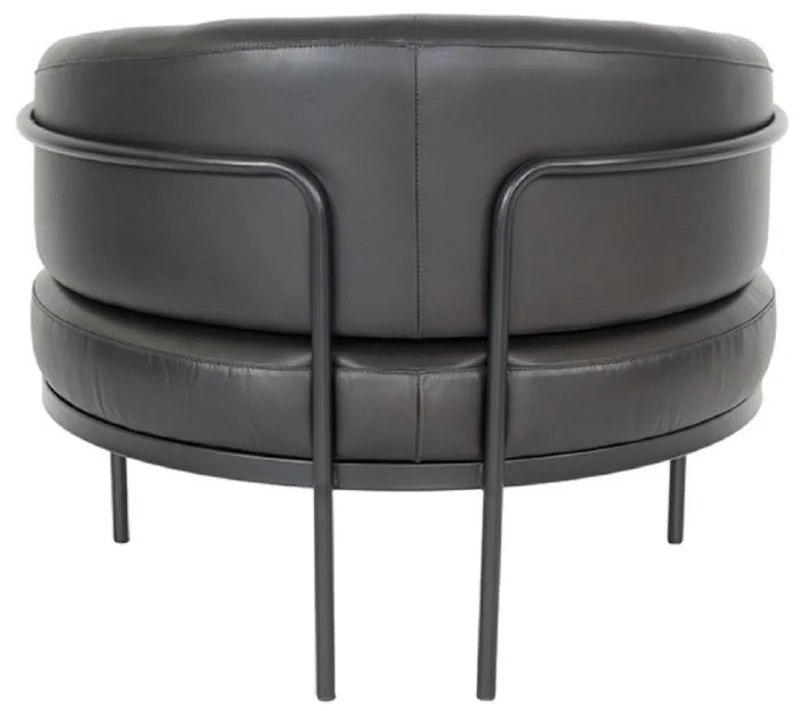 Casa Padrino Luxus Leder Sessel Schwarz 86 x 71 x H. 69 cm - Echtleder Wohnzimmer Sessel - Echtleder Möbel - Luxus Möbel