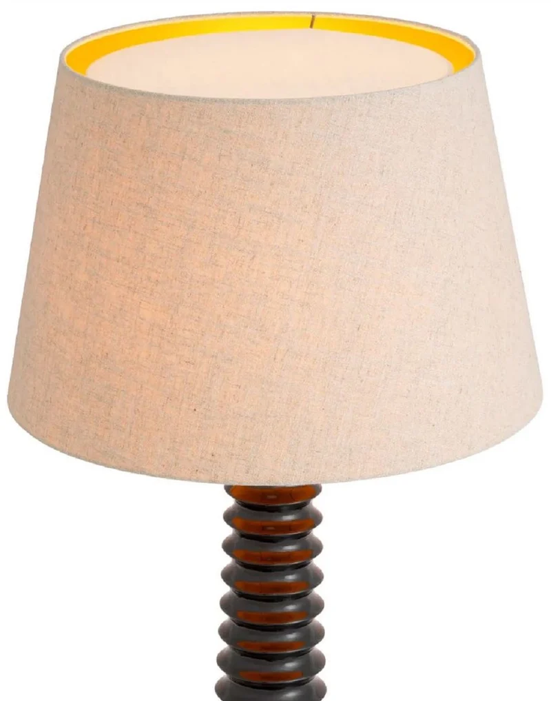 Casa Padrino Luxus Stehleuchte Schwarz / Creme Ø 55 x H. 160 cm - Massivholz Stehlampe mit rundem Lampenschirm - Luxus Stehleuchten - Luxus Leuchten - Luxus Interior