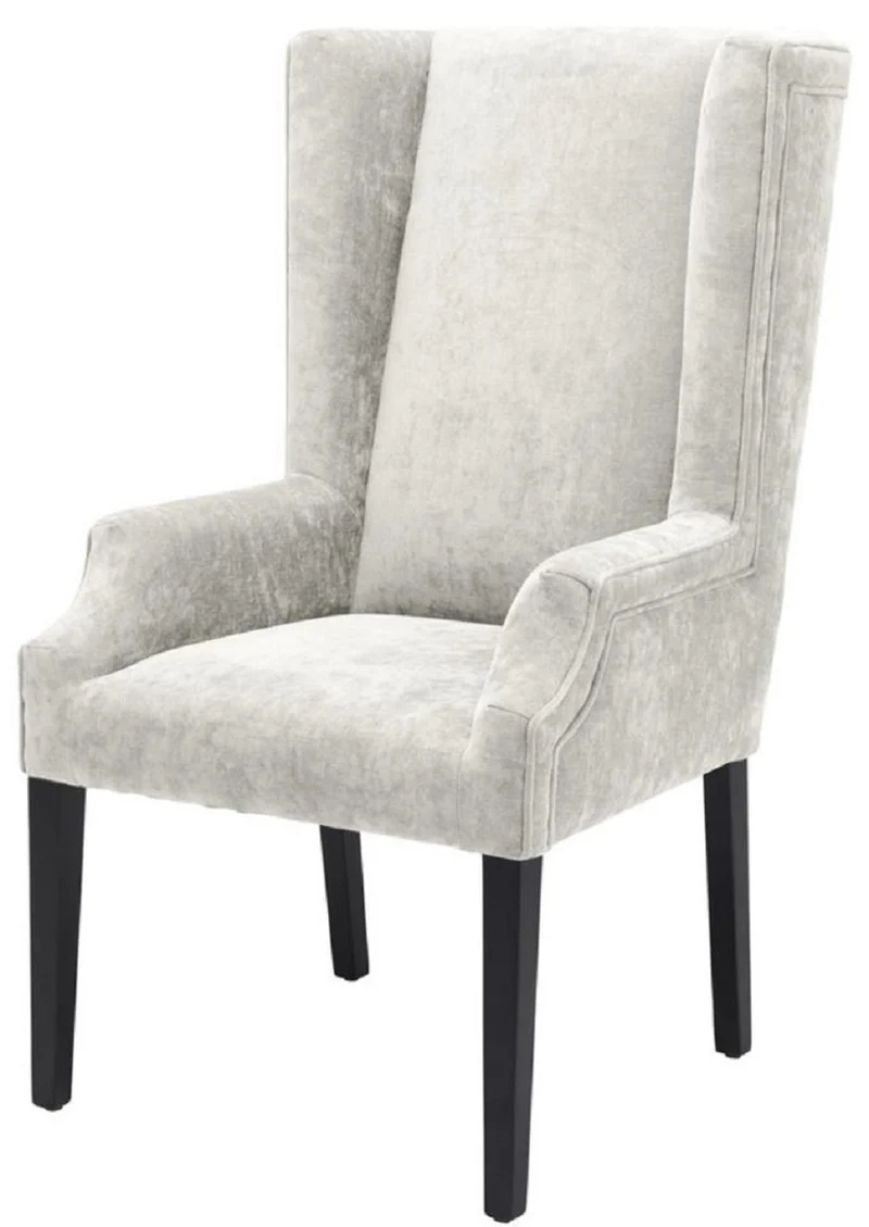 Casa Padrino Luxus Esszimmerstuhl Hellgrau / Schwarz 63 x 76 x H. 115 cm - Hochlehner Esszimmerstuhl mit Armlehnen