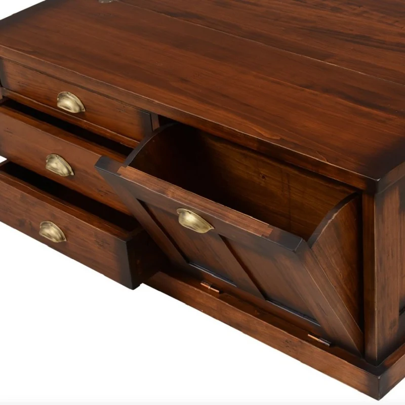 Casa Padrino Luxus Vintage Stil Couchtisch Braun / Messing 105 x 69 x H. 46 cm - Rechteckiger Massivholz Wohnzimmertisch - Vintage Stil Wohnzimmer Möbel - Luxus Möbel