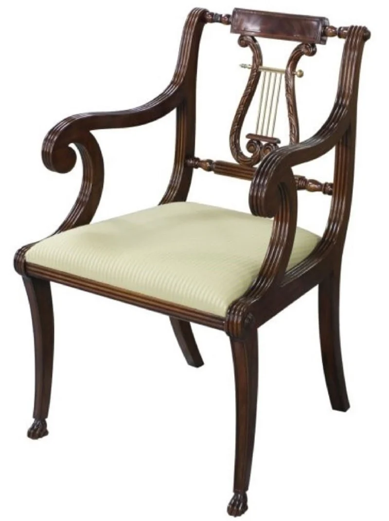 Casa Padrino Luxus Barock Esszimmerstuhl mit Armlehnen Braun / Gold 59 x 59 x H. 88 cm - Esszimmermöbel