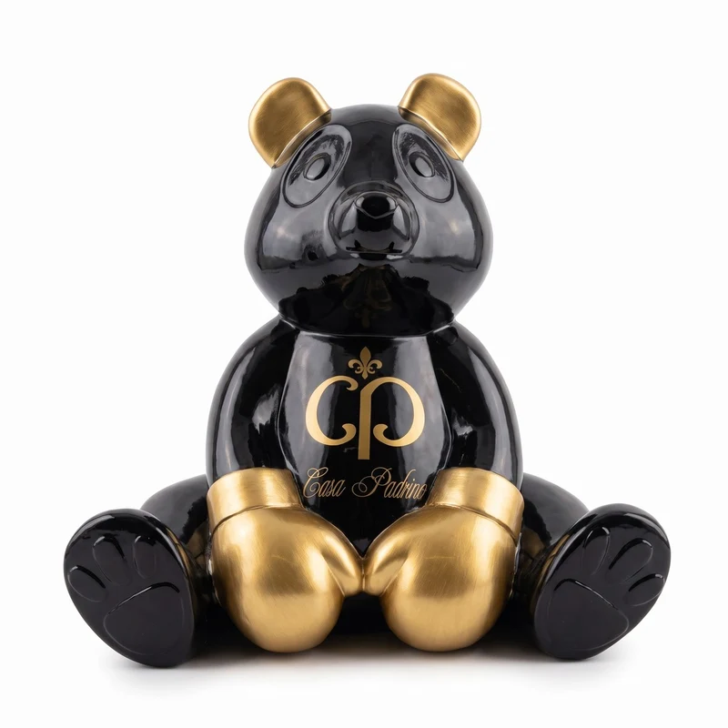 Casa Padrino Luxus Deko Figur Boxer Teddybär Schwarz / Gold 50 cm - Deko Skulptur