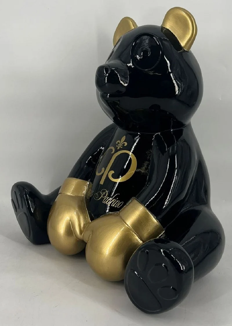 Casa Padrino Luxus Deko Figur Boxer Teddybär Schwarz / Gold 50 cm - Deko Skulptur