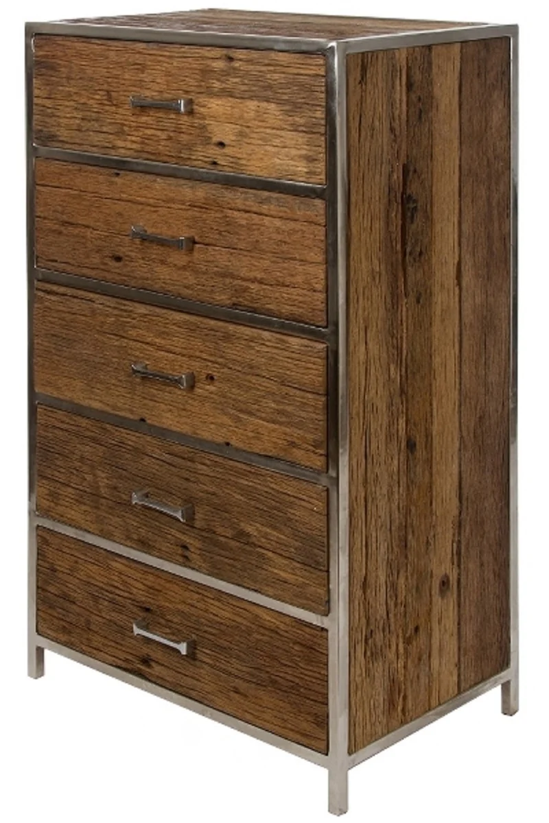 Casa Padrino Luxus Kommode mit 5 Schubladen Braun / Silber 60 x 40 x H. 110 cm - Luxus Möbel