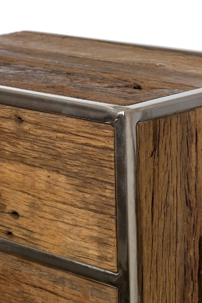 Casa Padrino Luxus Kommode mit 5 Schubladen Braun / Silber 60 x 40 x H. 110 cm - Luxus Möbel