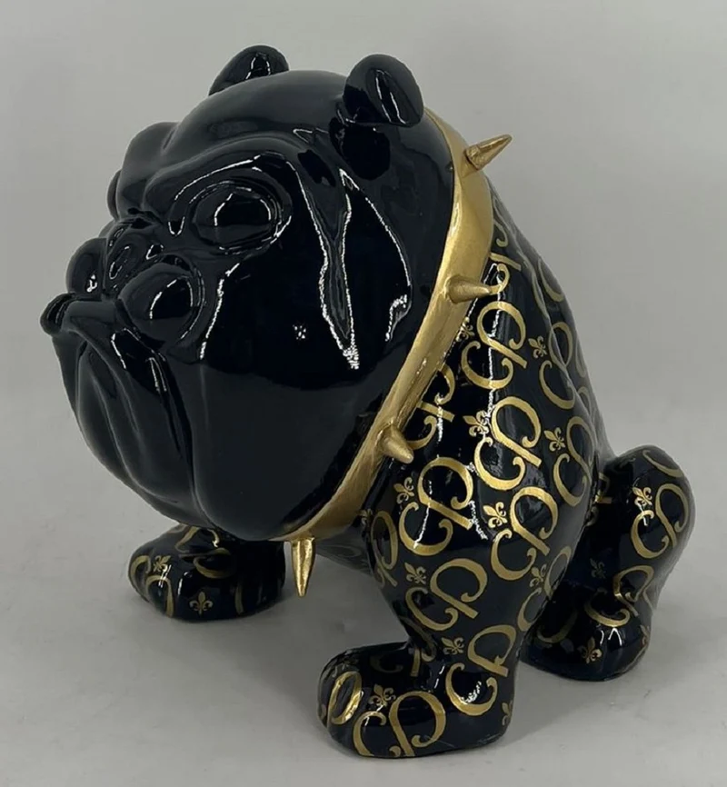 Casa Padrino Luxus Deko Figur Hund Bulldogge Schwarz / Gold 20 cm - Deko Skulptur