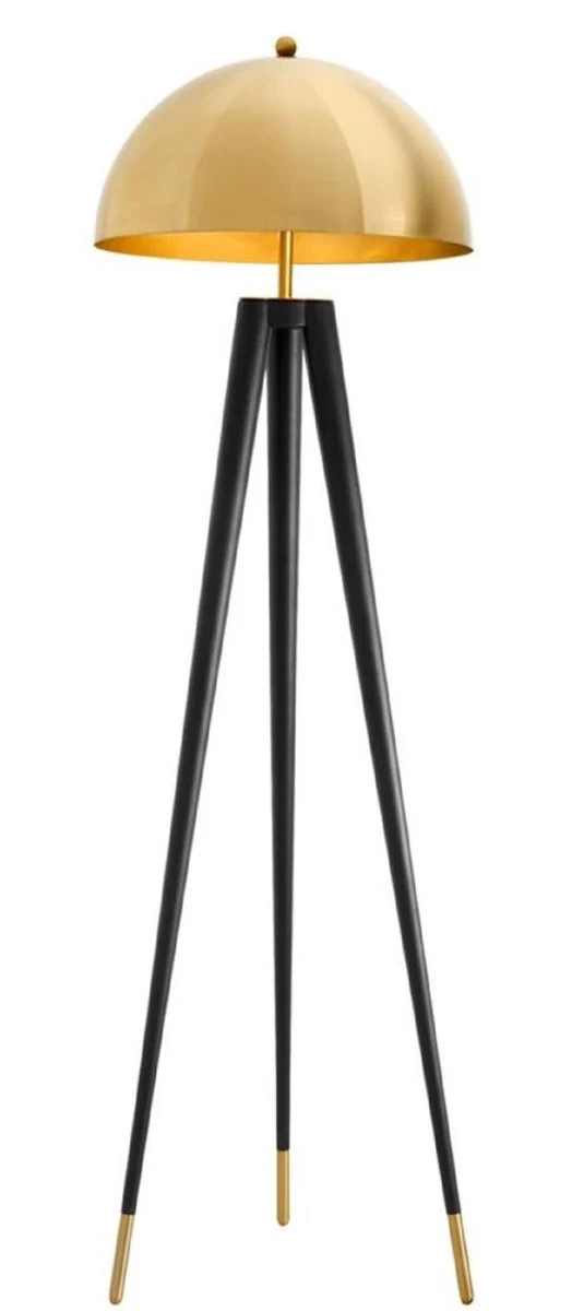 Casa Padrino Luxus Stehleuchte Gold / Schwarz Ø 50 x H. 165 cm - Dreibein Stehlampe mit rundem Metall Lampenschirm