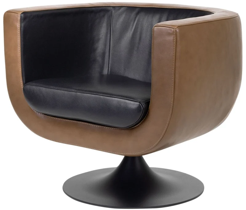 Casa Padrino Luxus Wohnzimmer Echtleder Drehsessel Schwarz / Braun 75 x 70 x H. 66,5 cm - Luxus Möbel