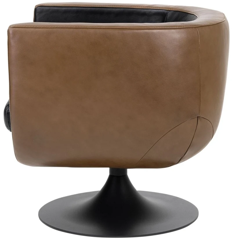 Casa Padrino Luxus Wohnzimmer Echtleder Drehsessel Schwarz / Braun 75 x 70 x H. 66,5 cm - Luxus Möbel