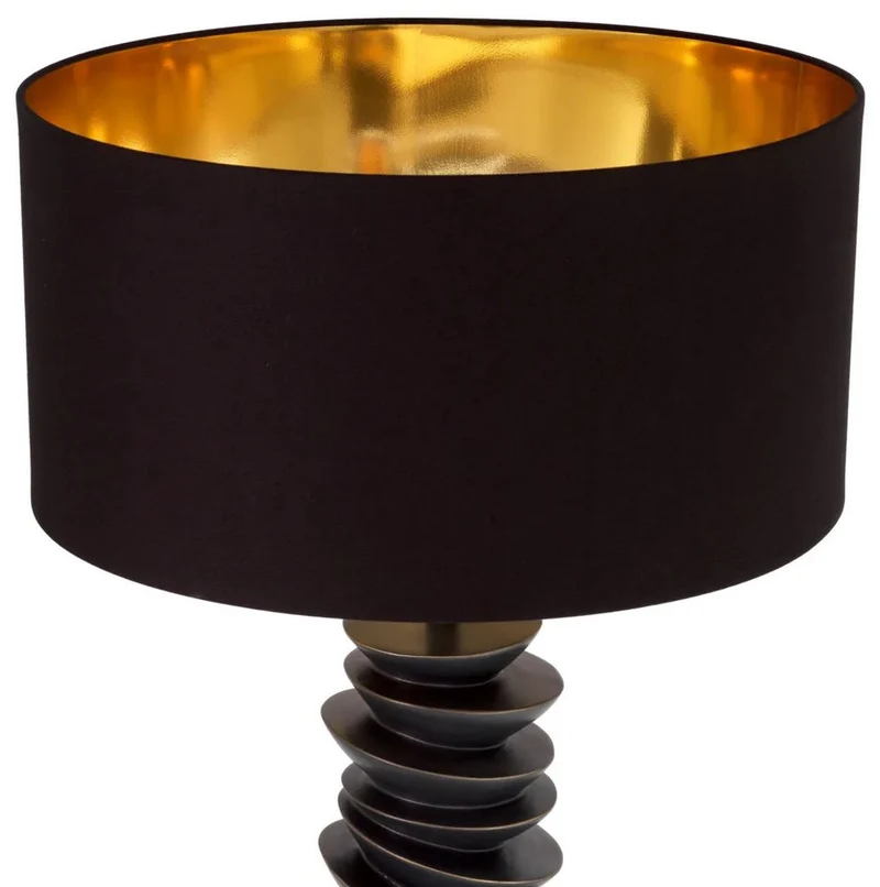 Casa Padrino Luxus Tischleuchte Schwarz / Bronze Ø 44 x H. 80,5 cm - Schreibtischleuchte mit rundem Lampenschirm und Granitsockel - Luxus Tischleuchten - Luxus Schreibtischleuchten