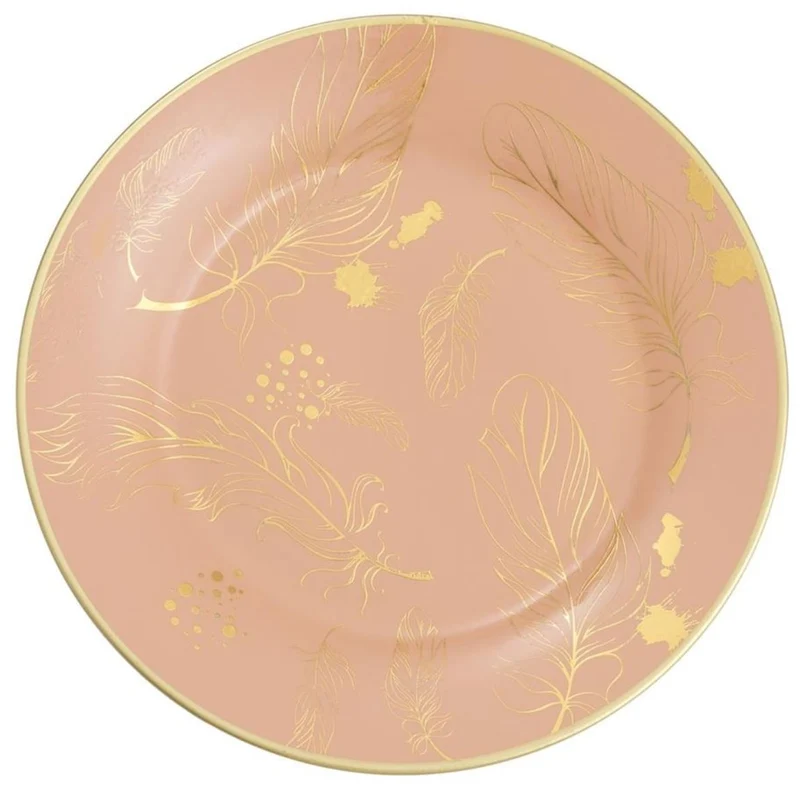 Casa Padrino Deko Porzellan Wandteller 8er Set Flamingos & Federn Mehrfarbig / Gold Ø 27 cm - Luxus Wanddeko