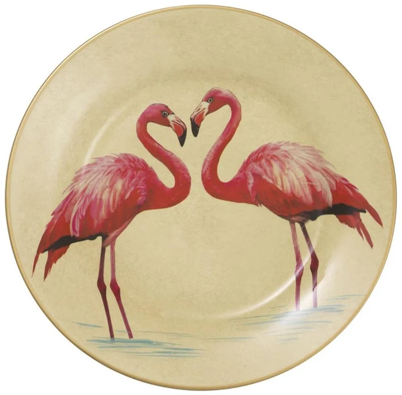 Casa Padrino Deko Porzellan Wandteller 8er Set Flamingos & Federn Mehrfarbig / Gold Ø 27 cm - Luxus Wanddeko