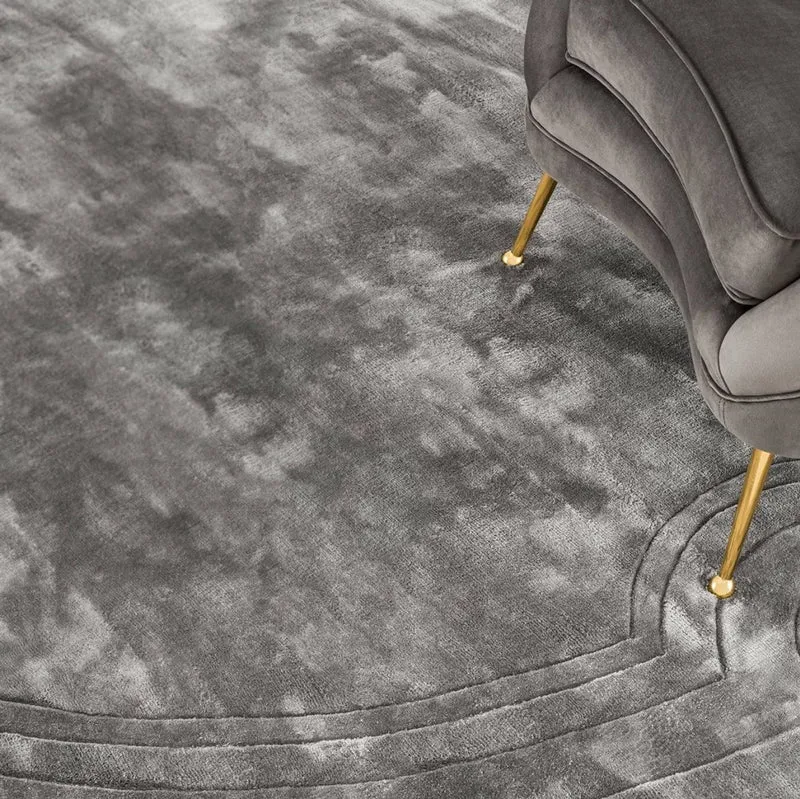 Casa Padrino Luxus Viskose Teppich Grau Ø 280 cm - Handgewebter runder Wohnzimmer Teppich - Luxus Qualität