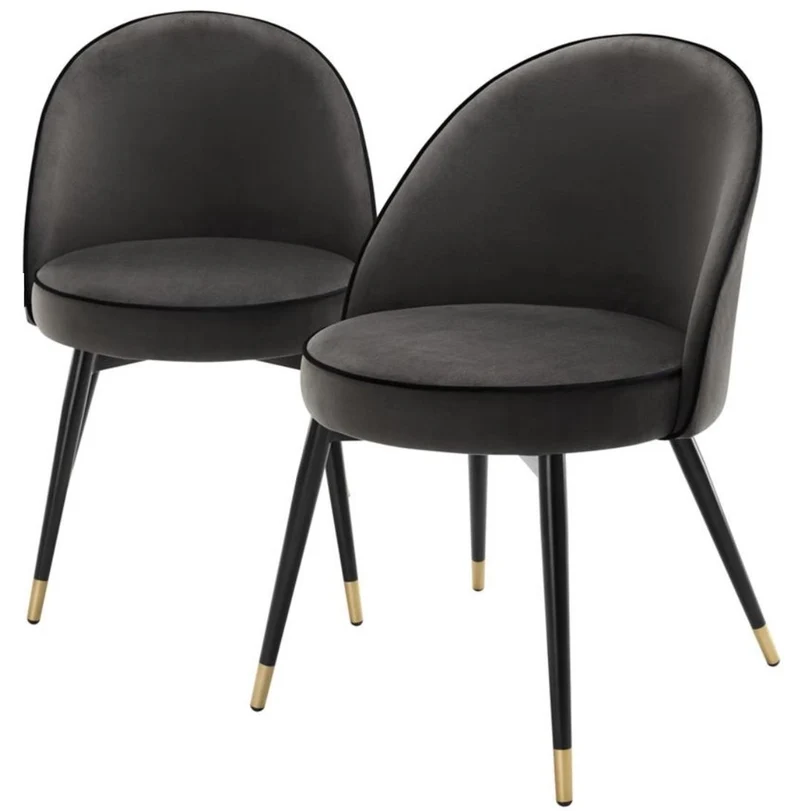 Casa Padrino Luxus Esszimmerstuhl Set Dunkelgrau / Schwarz / Messing 55 x 64 x H. 83 cm - Esszimmermöbel - Luxus Kollektion