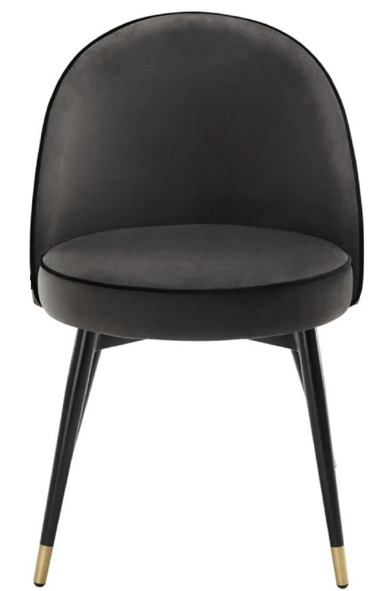 Casa Padrino Luxus Esszimmerstuhl Set Dunkelgrau / Schwarz / Messing 55 x 64 x H. 83 cm - Esszimmermöbel - Luxus Kollektion