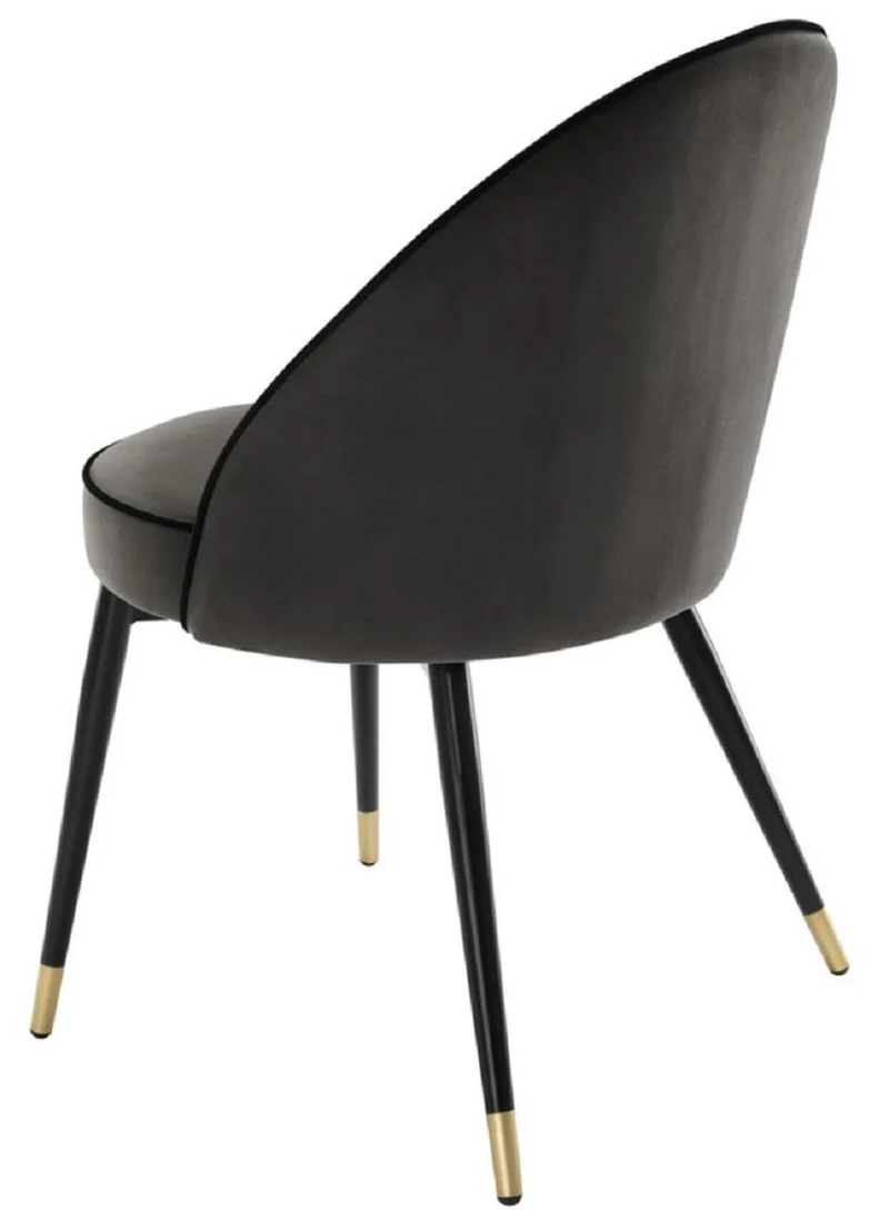 Casa Padrino Luxus Esszimmerstuhl Set Dunkelgrau / Schwarz / Messing 55 x 64 x H. 83 cm - Esszimmermöbel - Luxus Kollektion