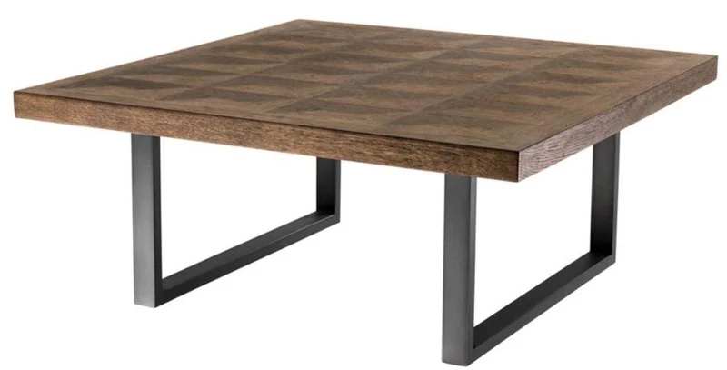 Casa Padrino Couchtisch Braun / Bronze 100 x 100 x H. 43 cm - Luxus Wohnzimmertisch mit Eichenfurnier Tischplatte