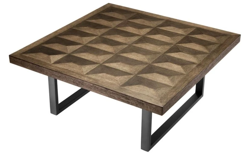 Casa Padrino Couchtisch Braun / Bronze 100 x 100 x H. 43 cm - Luxus Wohnzimmertisch mit Eichenfurnier Tischplatte
