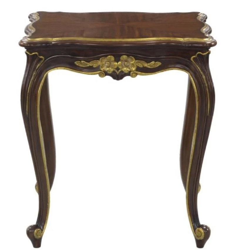 Casa Padrino Luxus Barock Beistelltisch Dunkelbraun / Gold 58 x 48 x H. 66 cm - Luxus Qualität