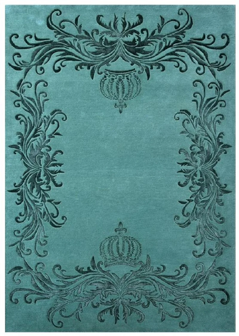 Pompöös by Casa Padrino Luxus Barock Teppich Krone von Harald Glööckler Grün 200 x 300 cm