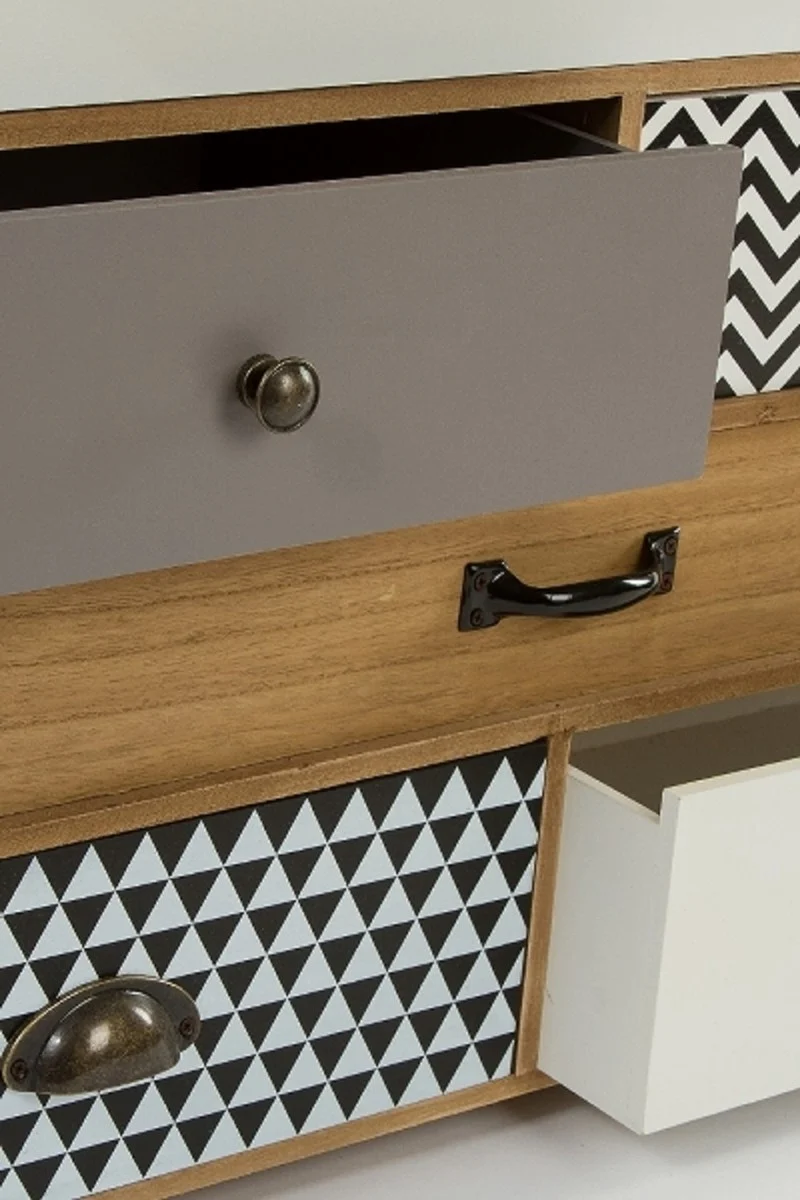 Casa Padrino Luxus Kommode mit 8 Schubladen Hellbraun / Mehrfarbig 94 x 34 x H. 84 cm - Kommode im 70er Jahre Design