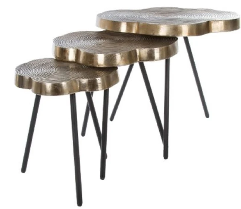 Casa Padrino Luxus Beistelltisch Set Bronze / Schwarz 57 x 50 x H. 52 cm - Metall Beistelltische im Baumscheiben Design mit aufwendigem Jahresringmuster in den Tischplatten